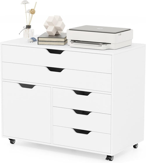White Mobile File Cabinet 5 Drawer Side Cupboard Rolling Printer Stand