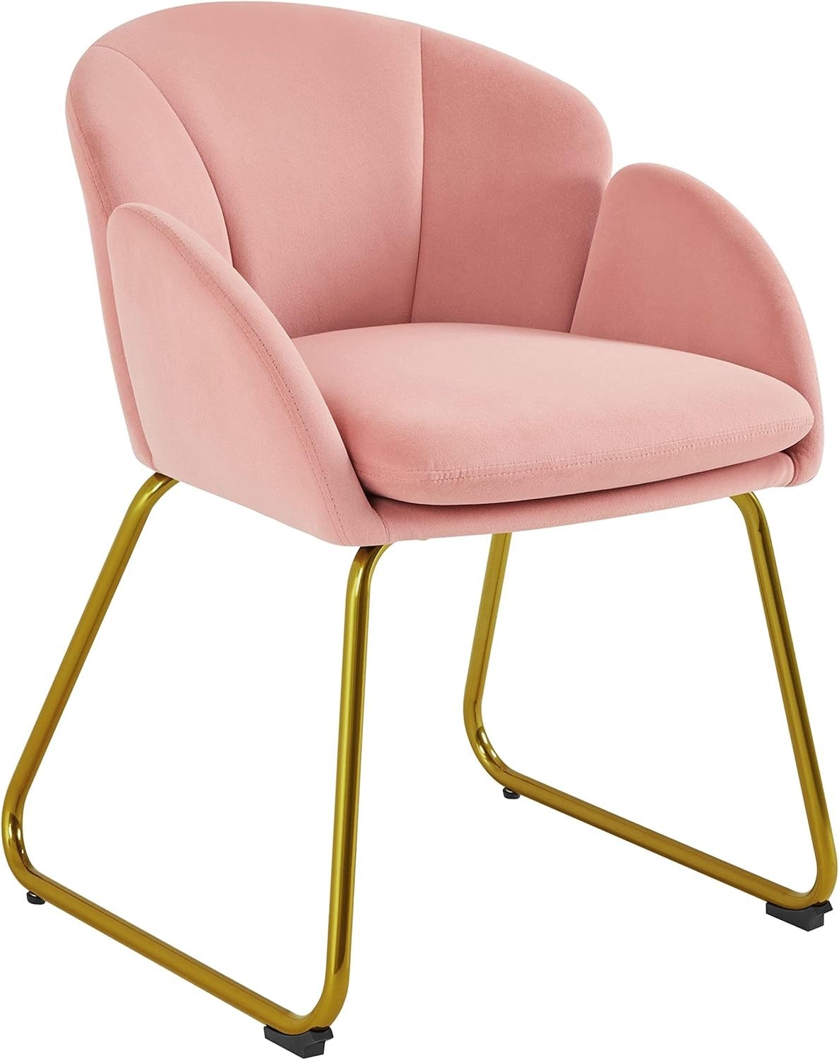 Pink Velvet Tub Vanity Chair Petal Accent Armchair with Gold Metal Legs