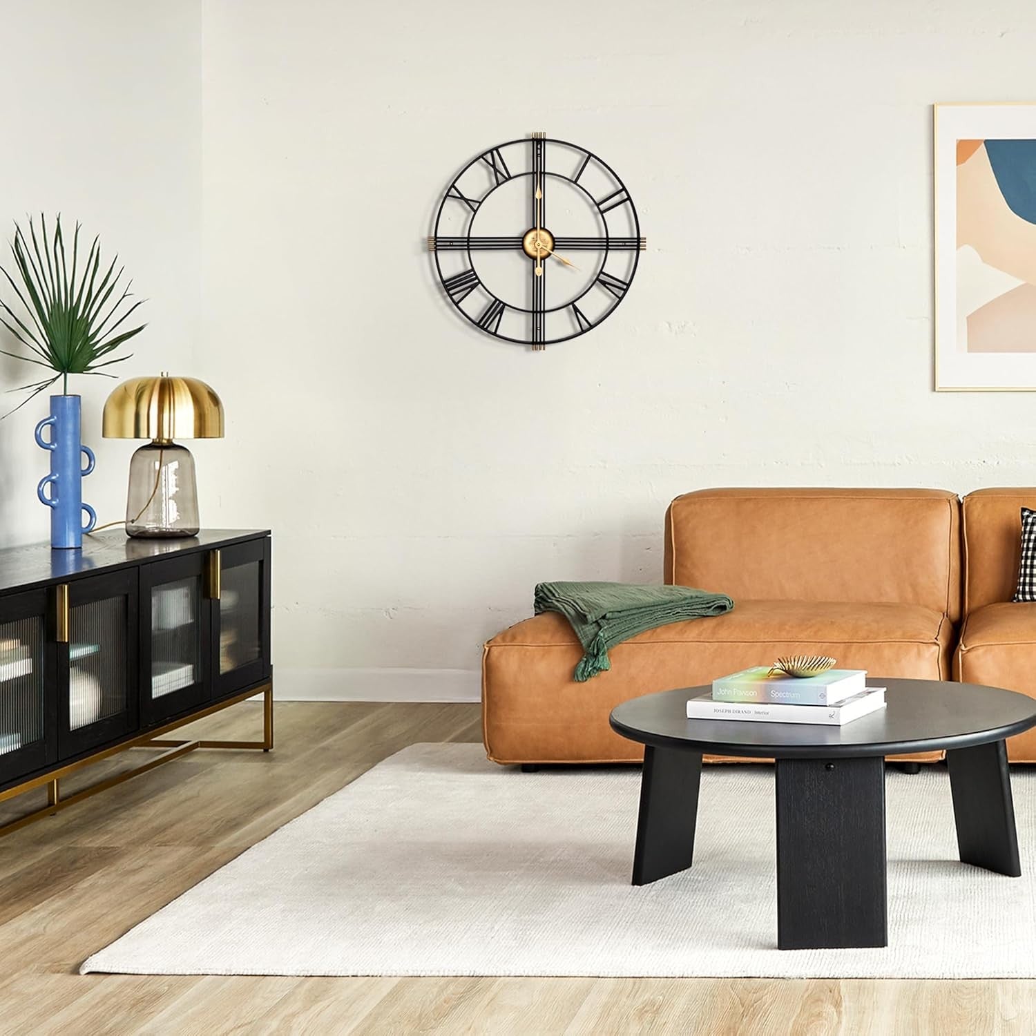 Large Modern Metal Wall Clock 40cm Silent Roman Numeral Skeleton Decor