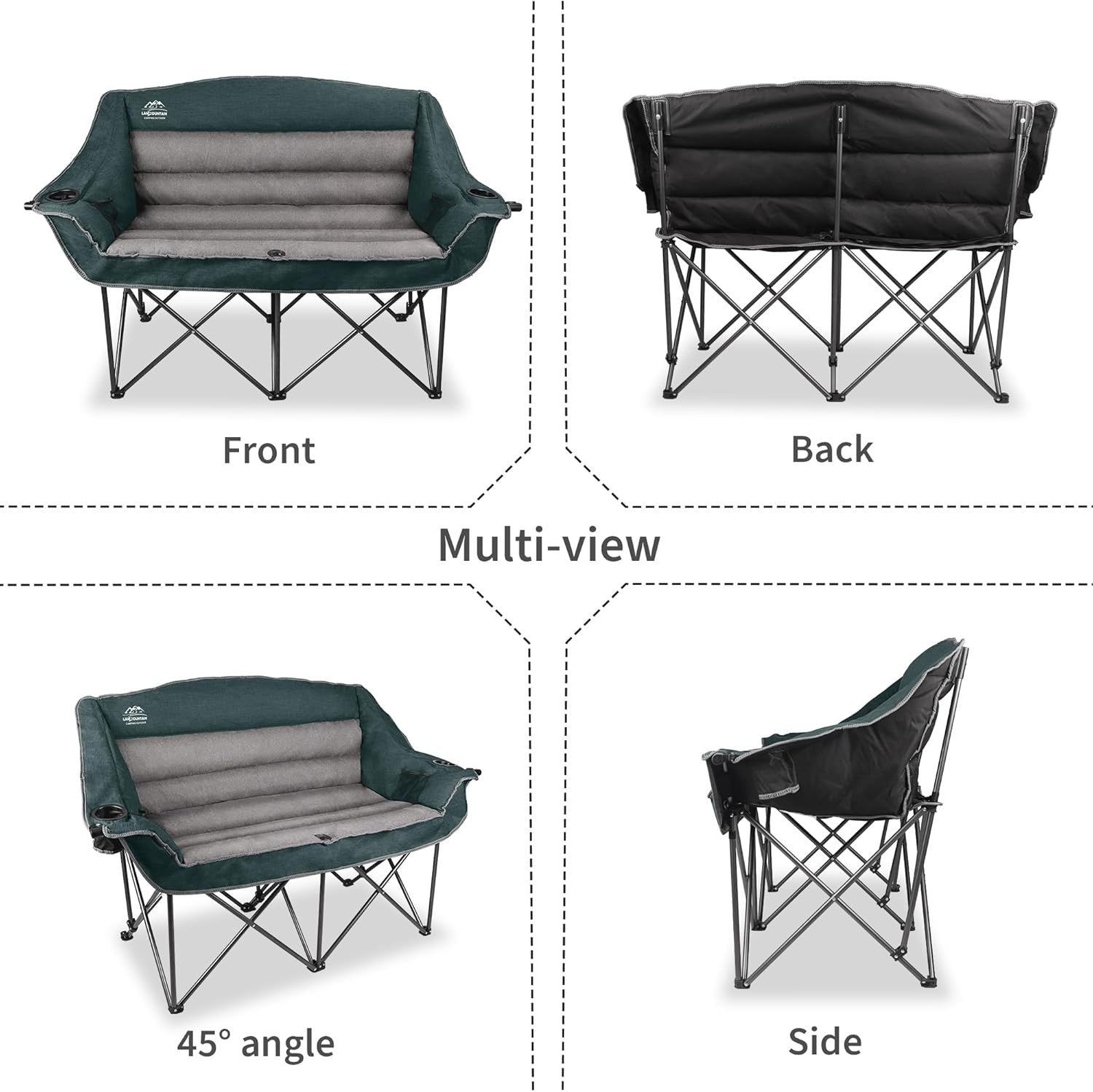 600lbs Padded Double Camping Chair Loveseat w/ Cup Holder Foldable