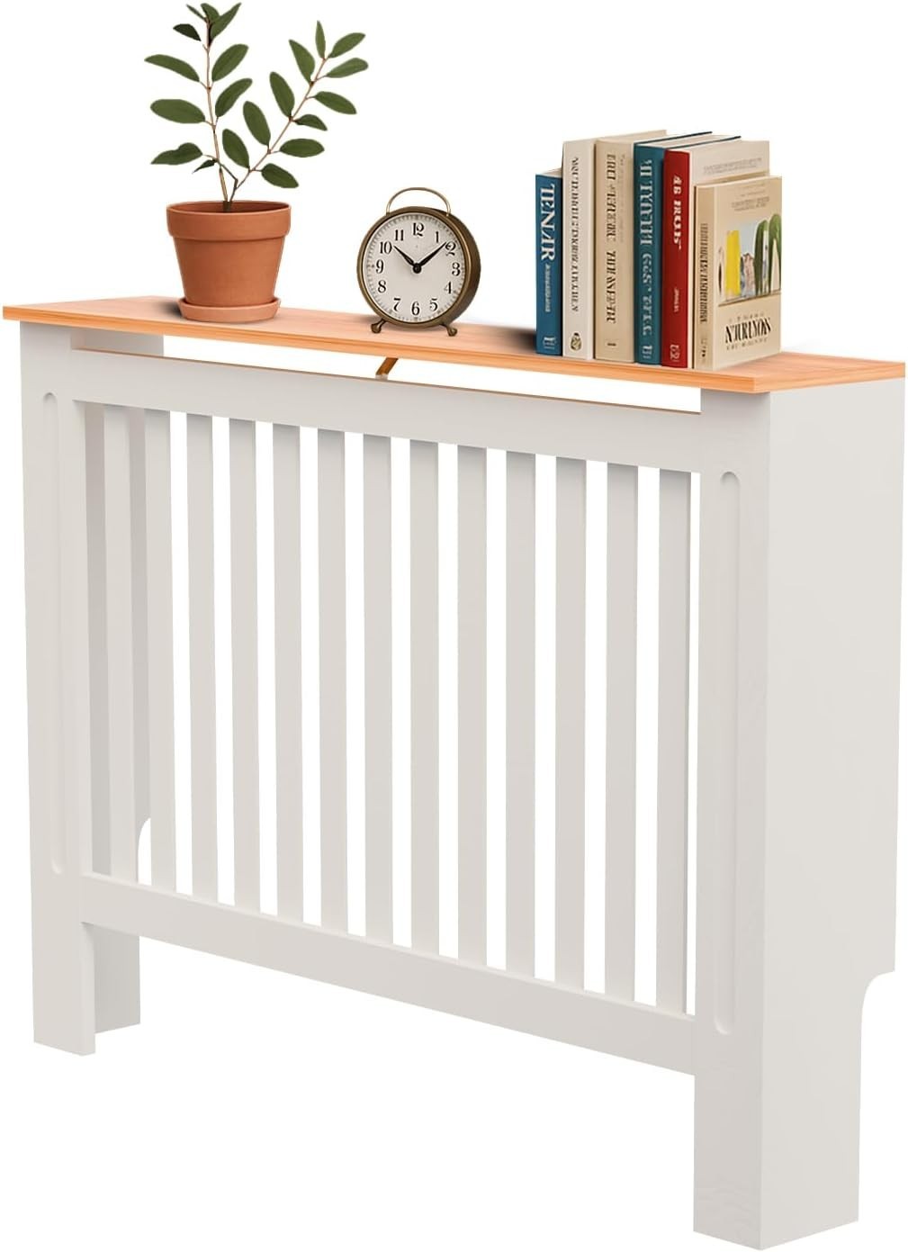 Medium Radiator Cover White MDF Classic Wood with Oak Top Shelf W111xH83cm