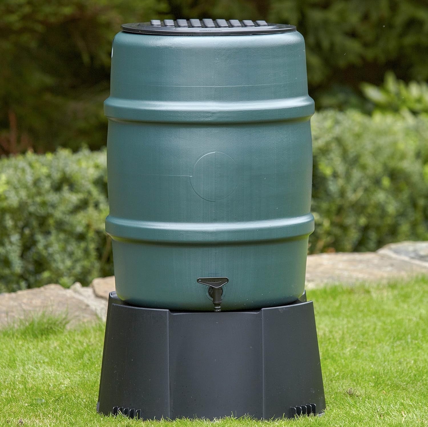 114L Garden Water Butt With Stand & Rainwater Diverter Green Slim Line