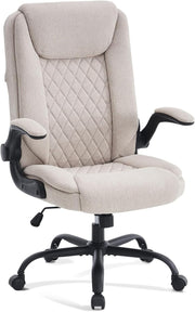 Ergonomic Office Chair Large Open Back Swivel Fabric Seat Adjustable Cream