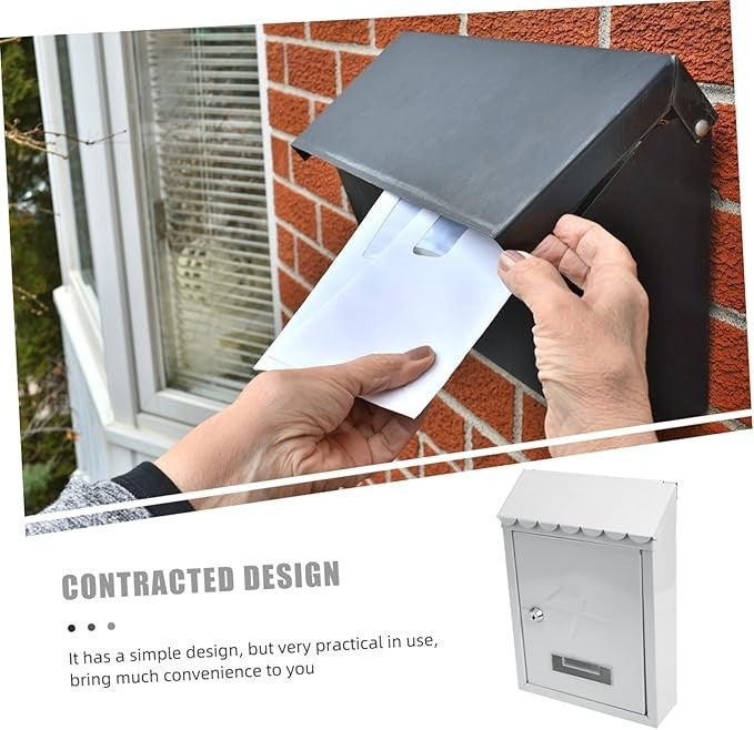 Lockable Wall Mounted Mailbox White Iron Post Box Durable Weatherproof Secure