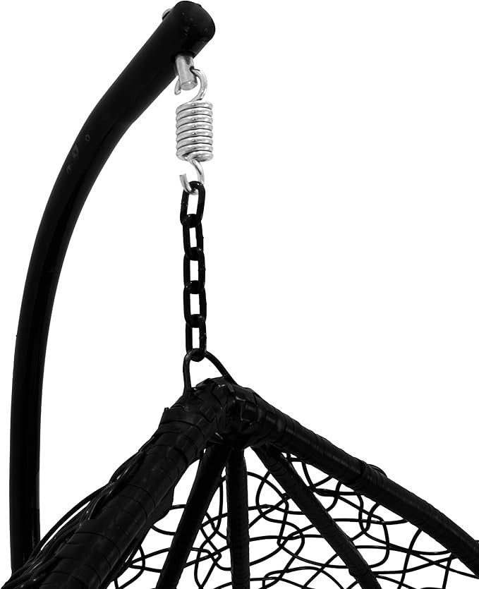 Hanging Egg Chairs x2 Black Rattan Swing with Cushions Indoor Outdoor Patio