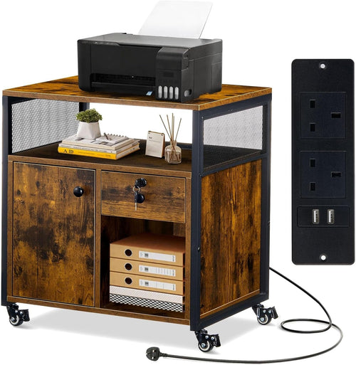 Industrial Mobile File Cabinet w/ Charging Station Lockable Drawer
