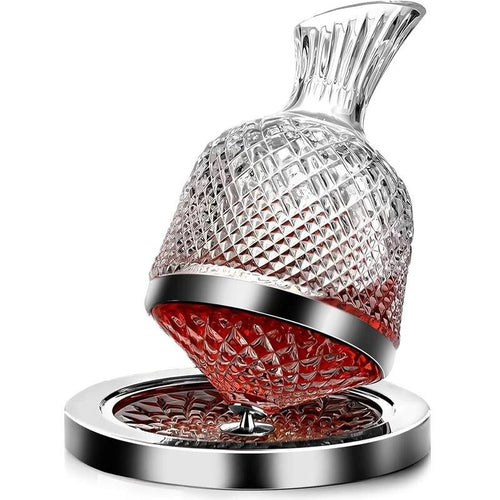 360° Rotating Crystal Wine Decanter – Diamond Cut Aerator Gift for Bar Use