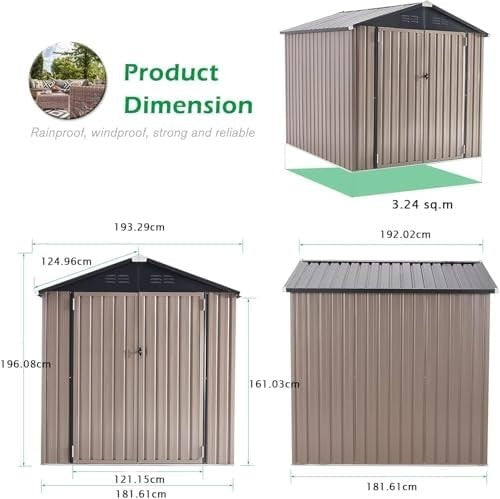6x6ft Metal Garden Storage Shed Grey Outdoor Tool Bike Lockable Box