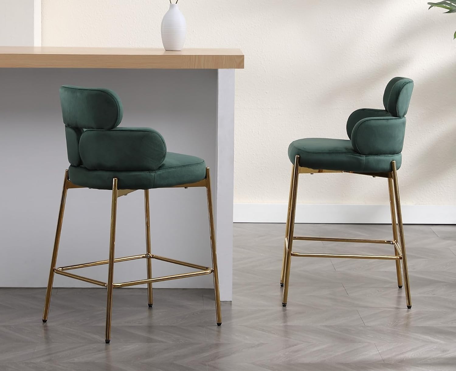 Modern Bar Stools 2pcs Green Velvet Counter Kitchen Chairs