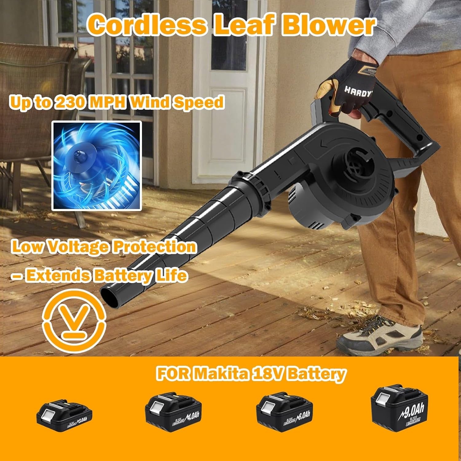 18V Cordless Leaf Blower Vacuum 7-in-1 High Power Yard Workshop Tool