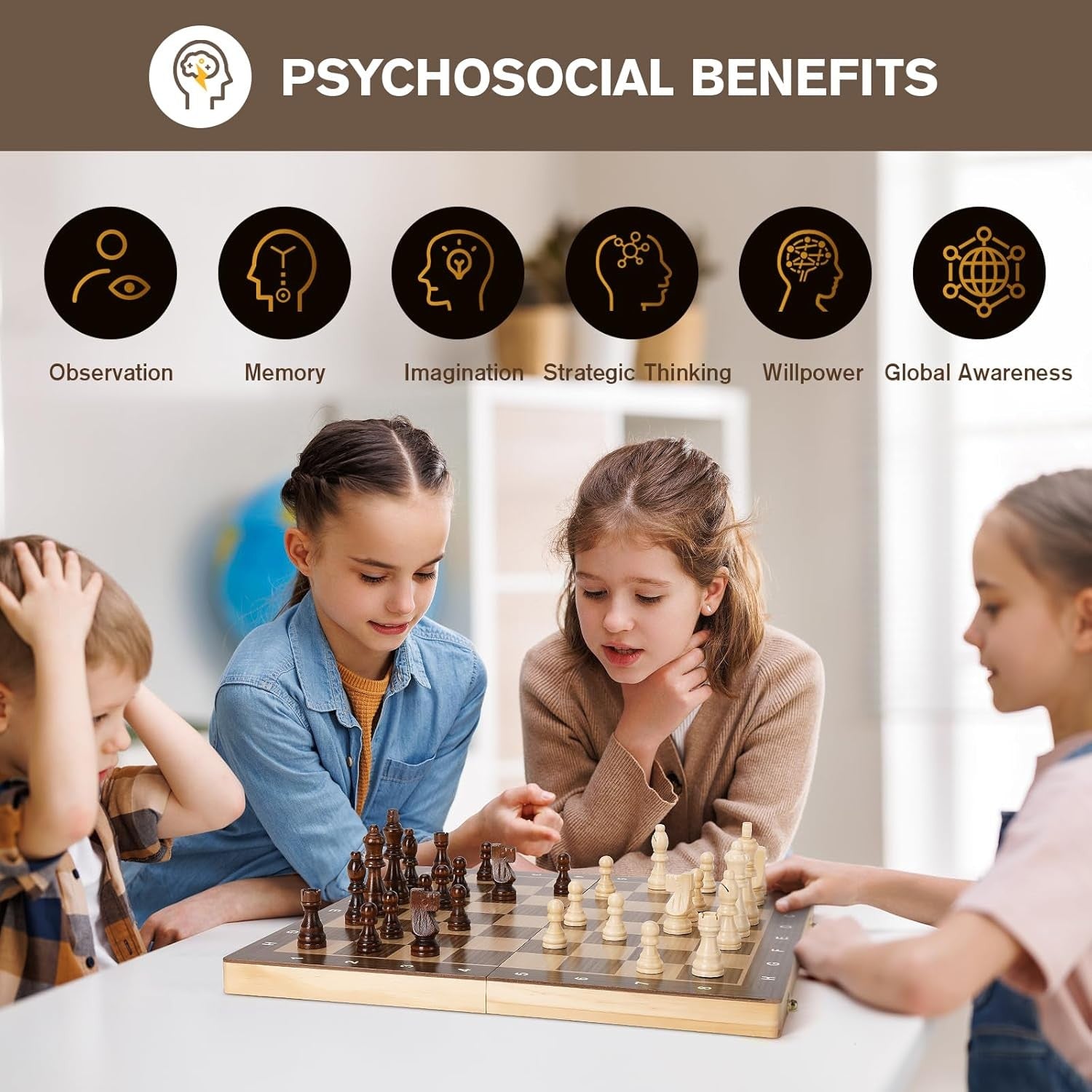 38cm Wooden Magnetic Folding Chess Set with Extra Queens & Storage Box
