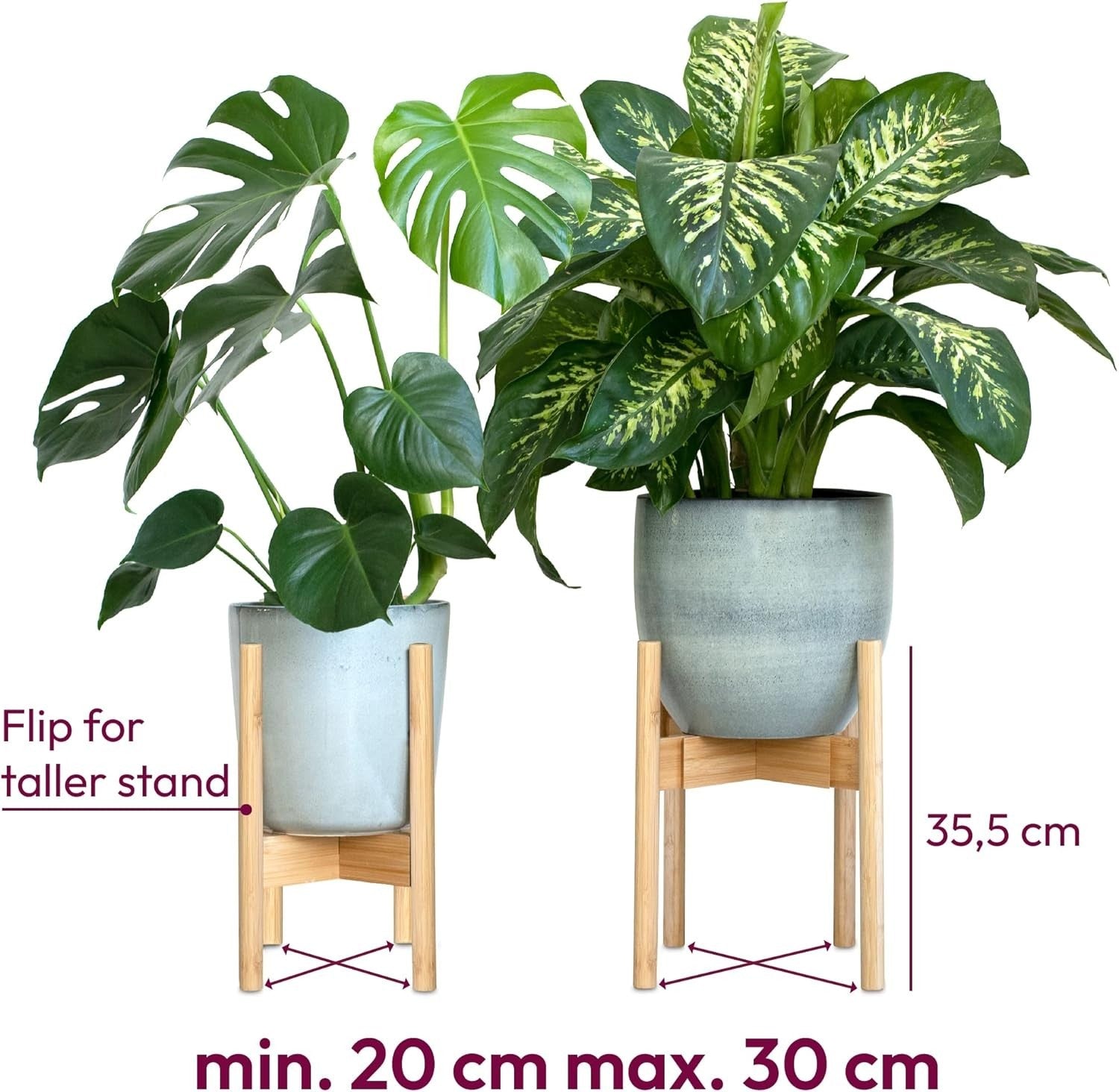 Set of 2 Adjustable Bamboo Plant Stands, Wooden Flower Pot Holders Indoor & Outd