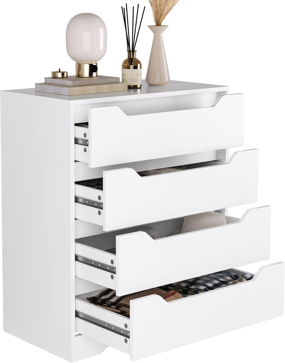 White Modern 4-Drawer Chest Storage Cabinet for Bedroom, Living Room