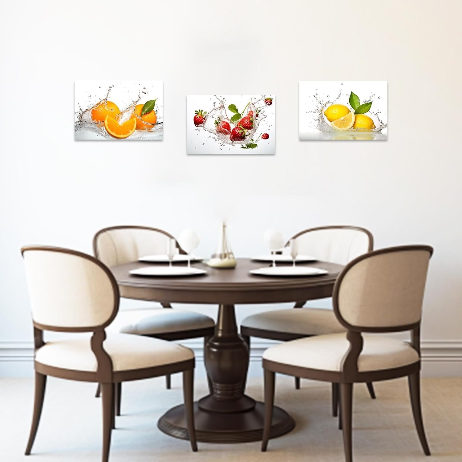 3-Piece Fruit Canvas Wall Art 28x35cm Fresh Orange Lemon Strawberry