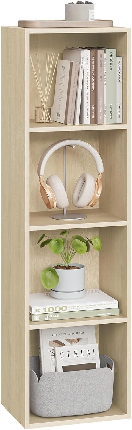 Oak 4 Cube Bookcase Storage Shelf Unit Small Freestanding Display Cabinet