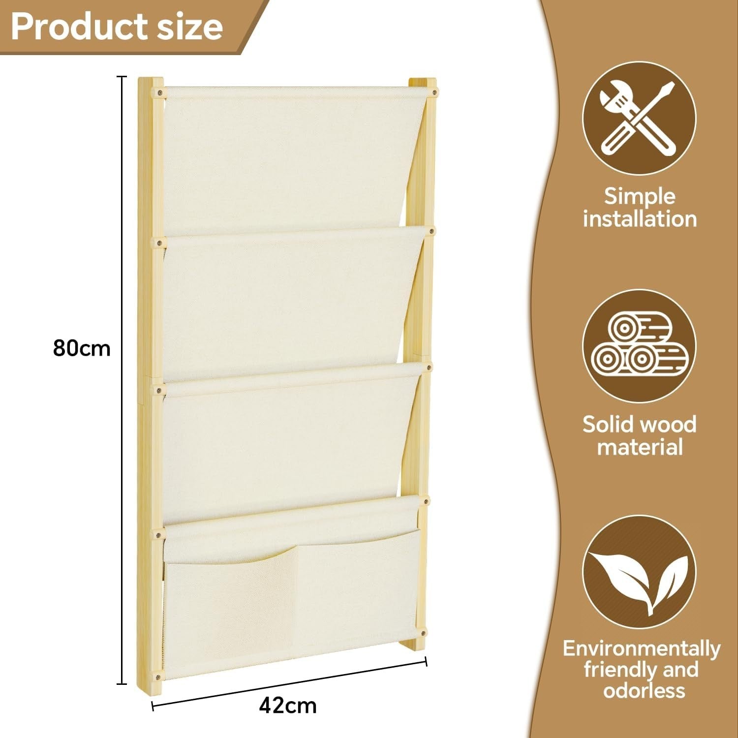 Wall Mounted Kids Bookshelf 4-Tier Solid Wood Floating Book Rack Organizer