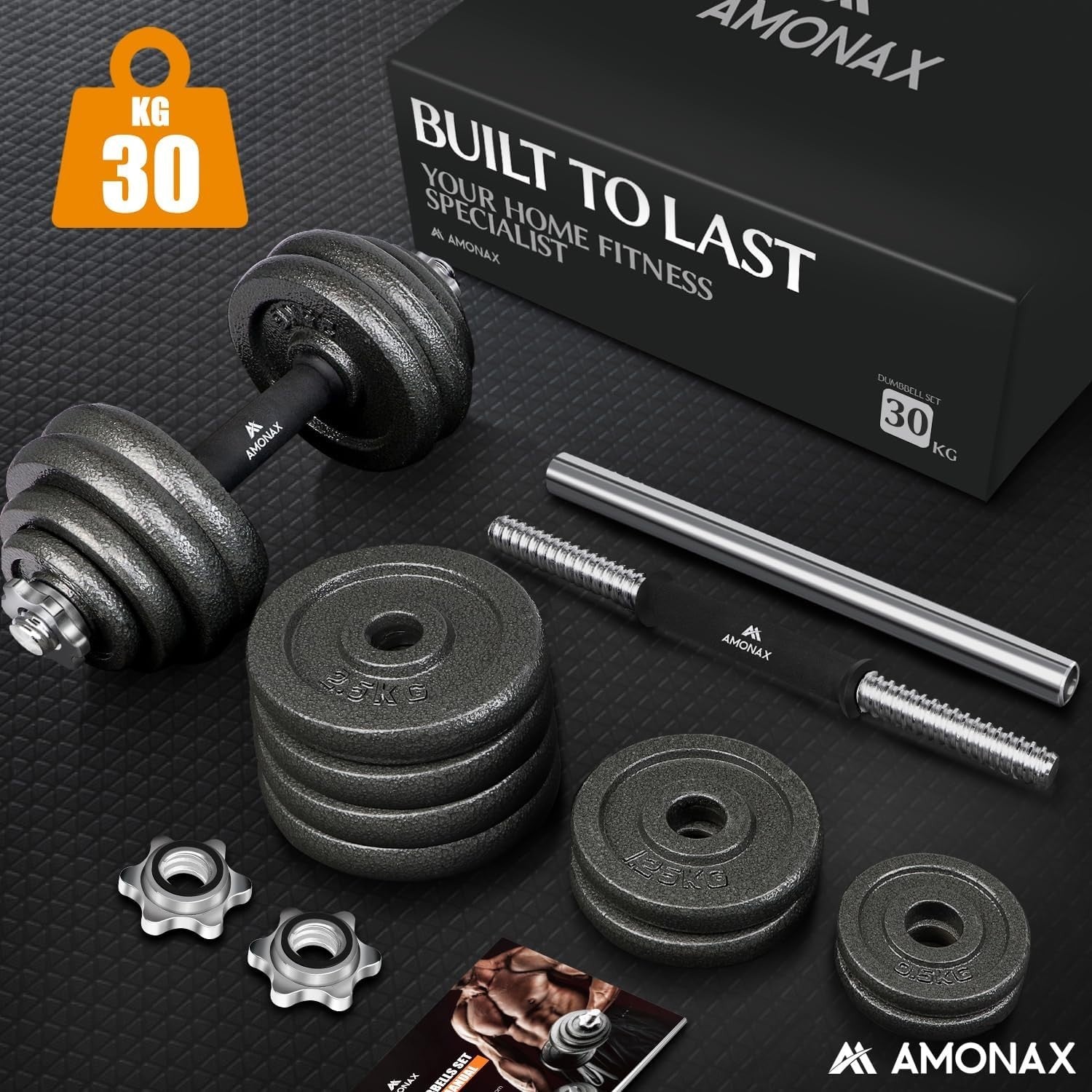30kg Adjustable Cast Iron Dumbbells Barbell Set Spinlock Home Training