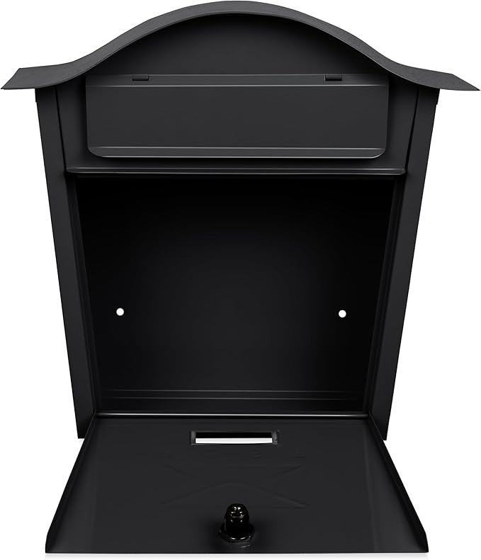Lockable Wall Mounted Mailbox Black Iron Weatherproof Post Box Large Secure Flap