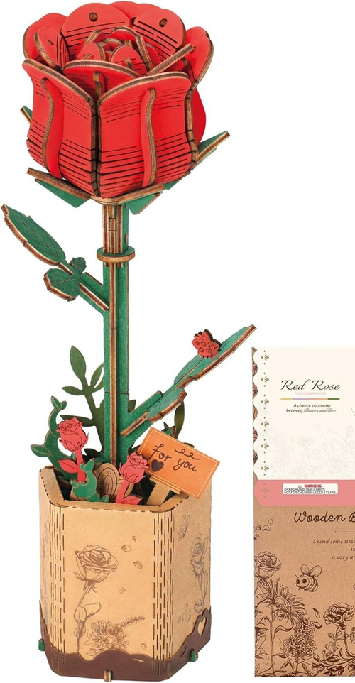 3D Wooden Rose Puzzle DIY Flower Kit Gift for Adults – Home Decor Craft