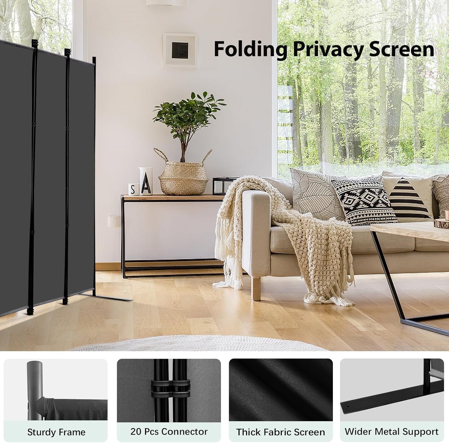 6 Panel Room Divider Folding Privacy Screen Freestanding Partition 304x183cm Gre