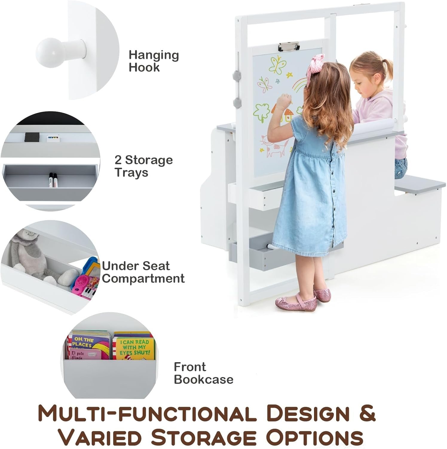Adjustable Kids Art Table & Bench Set with Easel, Storage & Accessories