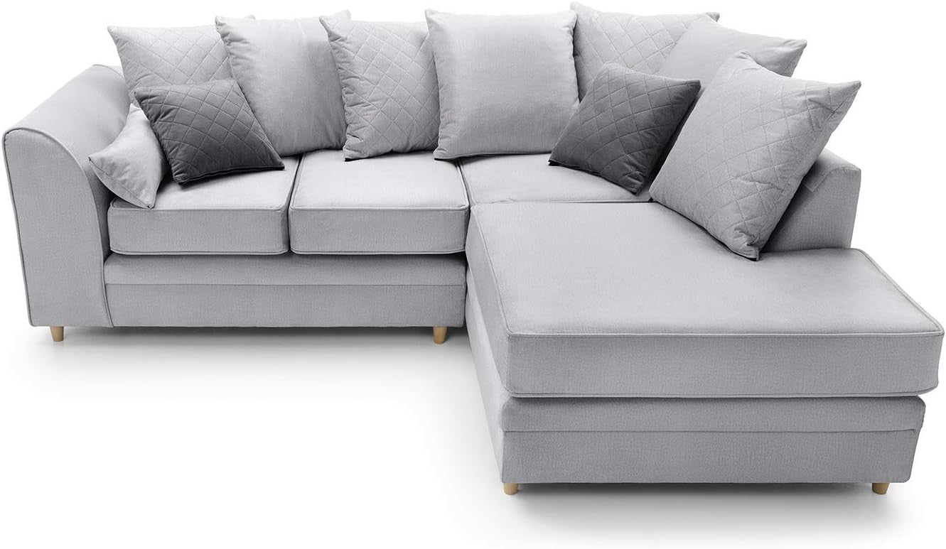 Light Grey Right Hand L Shape Corner Sofa Velvet Water Repellent Plush Comfort