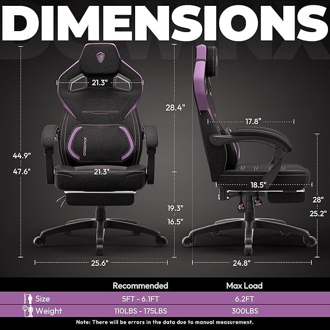 Dowinx Fabric Gaming Chair w/ Footrest Large Black/Purple