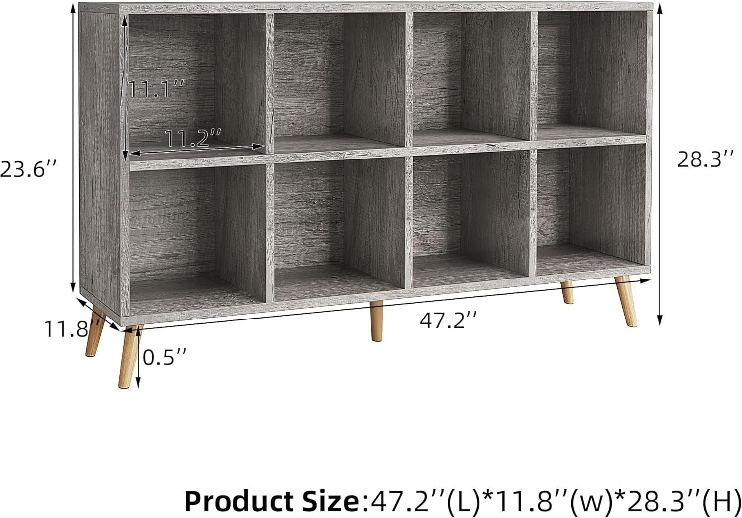 8 Cube Modern Bookcase with Legs Grey Oak Wooden Storage Shelf 120cm