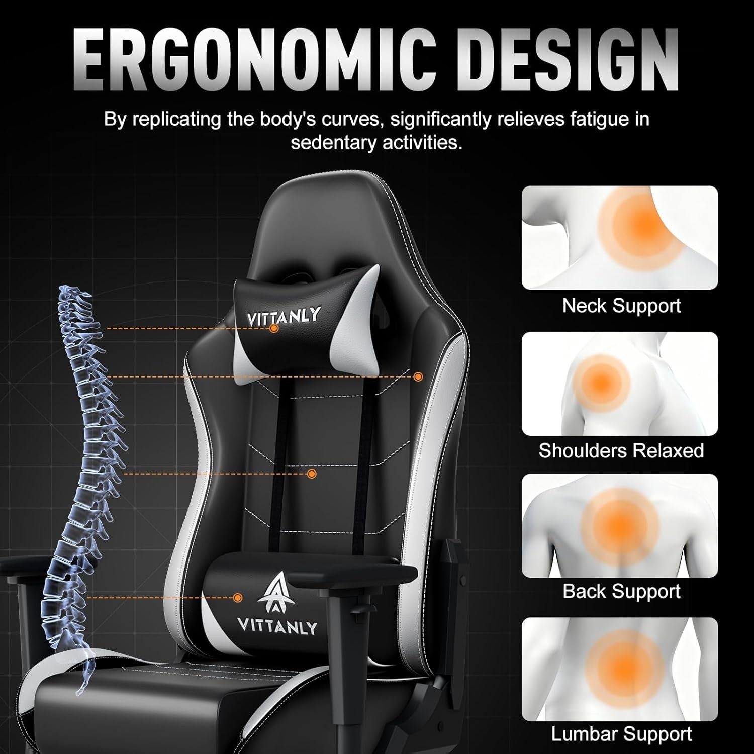 Ergonomic Gaming Chair Reclining Swivel Lumbar White
