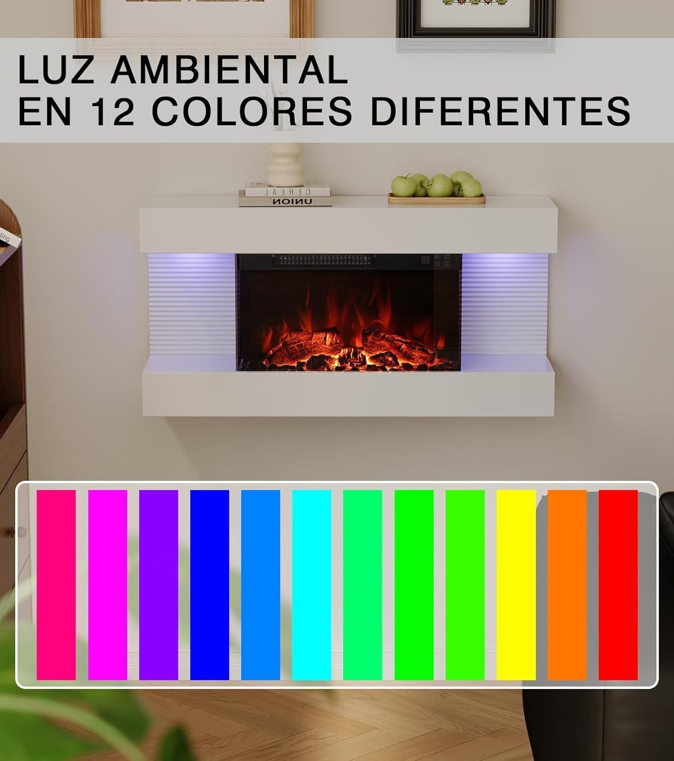 Wall Mounted Electric Fireplace LED Heater 12 Flames Remote WiFi 32"