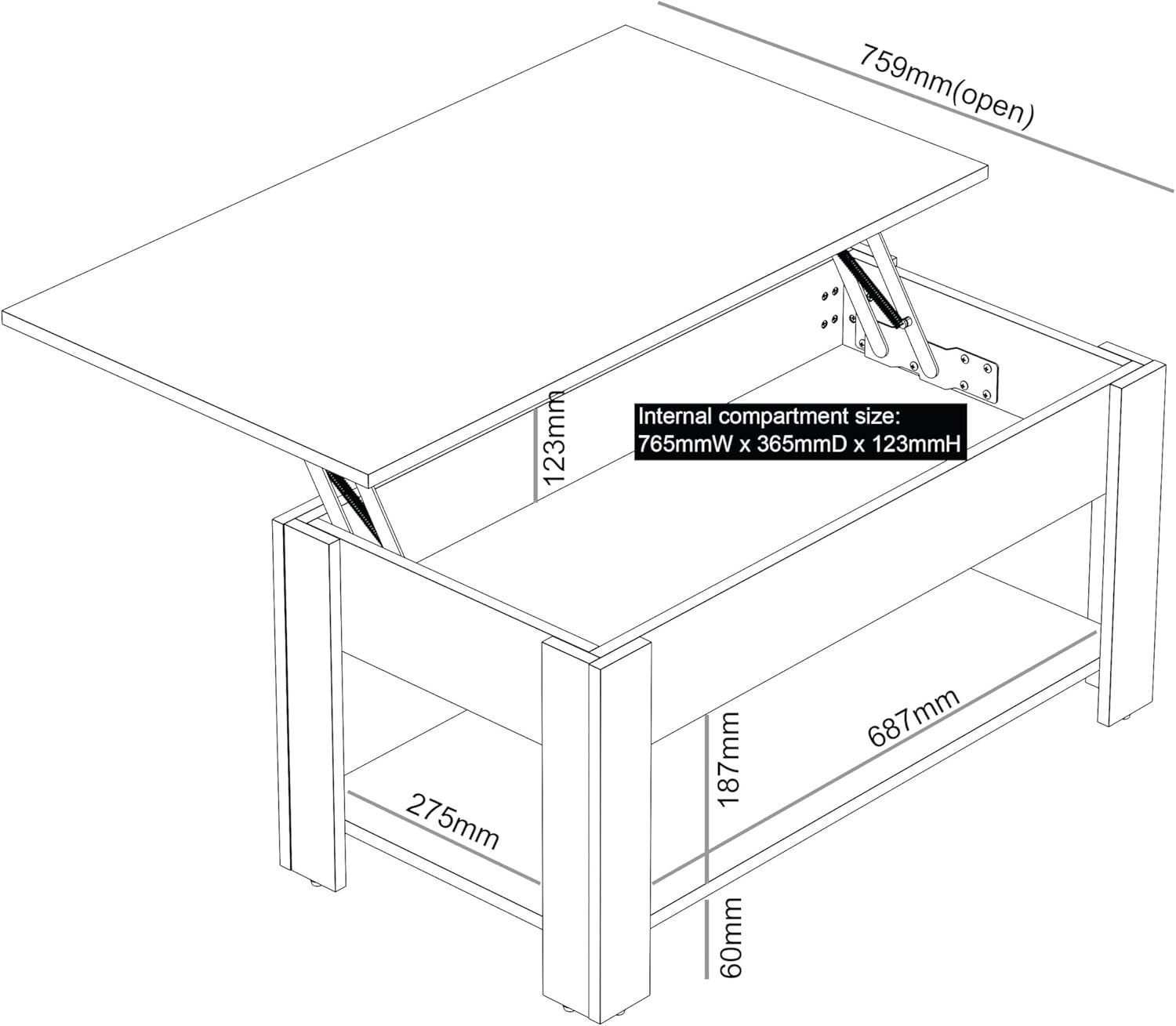 Lift-Up Coffee Table with Hidden Storage & Shelf, Modern Space Saver