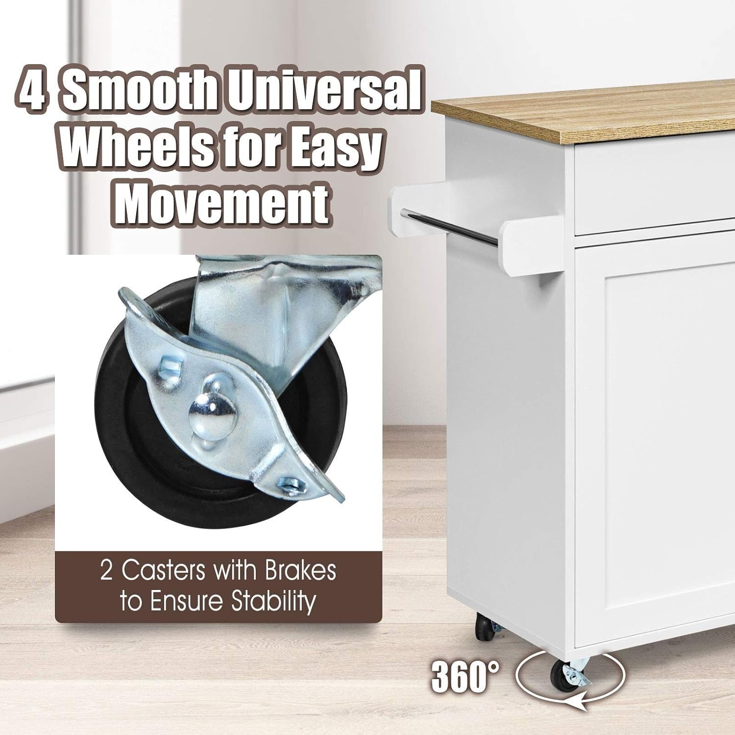 Rolling Kitchen Storage Cart with Adjustable Shelf & Large Drawer, Mobile Island
