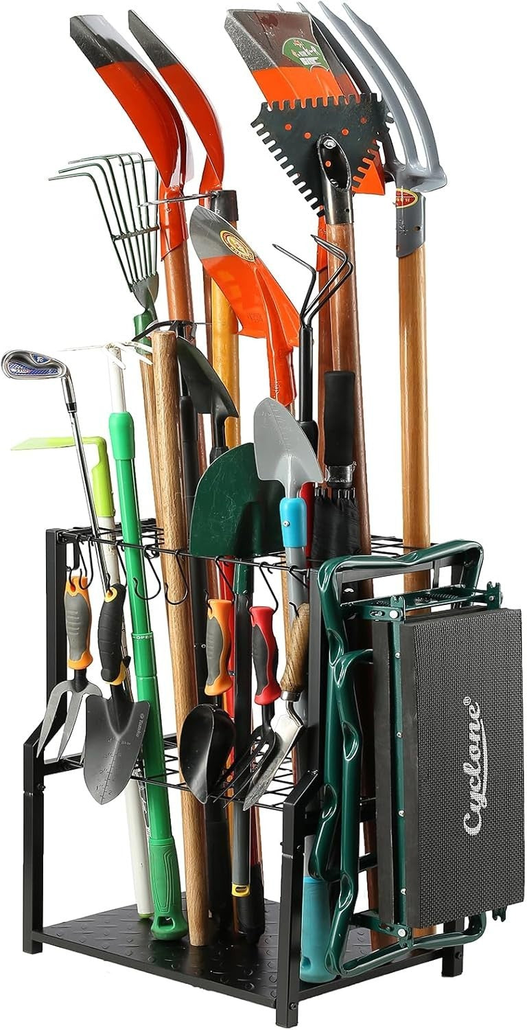 Free-Standing Yard Tool Rack 32.5x47.8x70cm Heavy-Duty Garage Storage Organizer