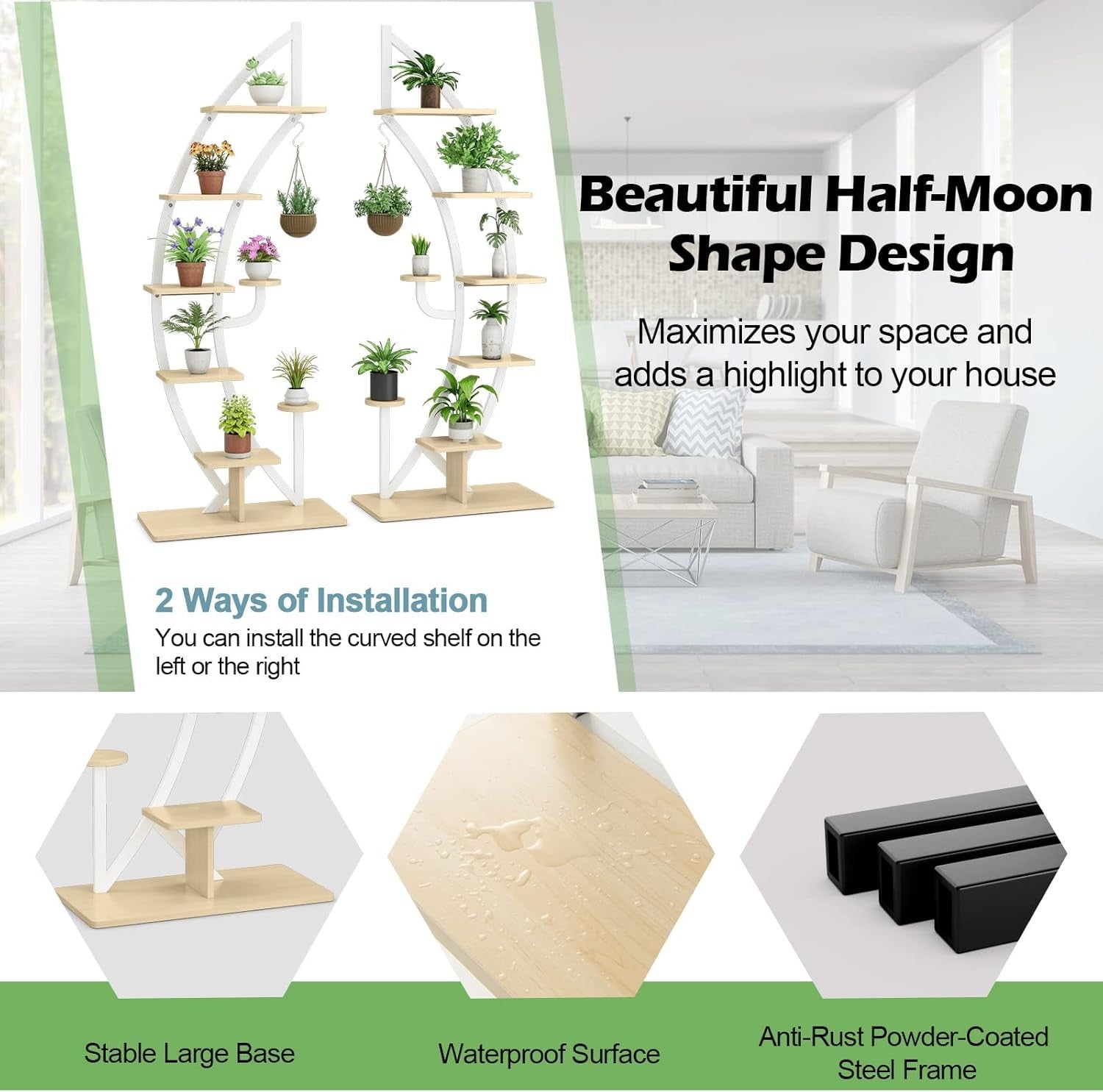 2PC 8 Tier Plant Stand Curved Half Moon Ladder Shelf Indoor Outdoor Display