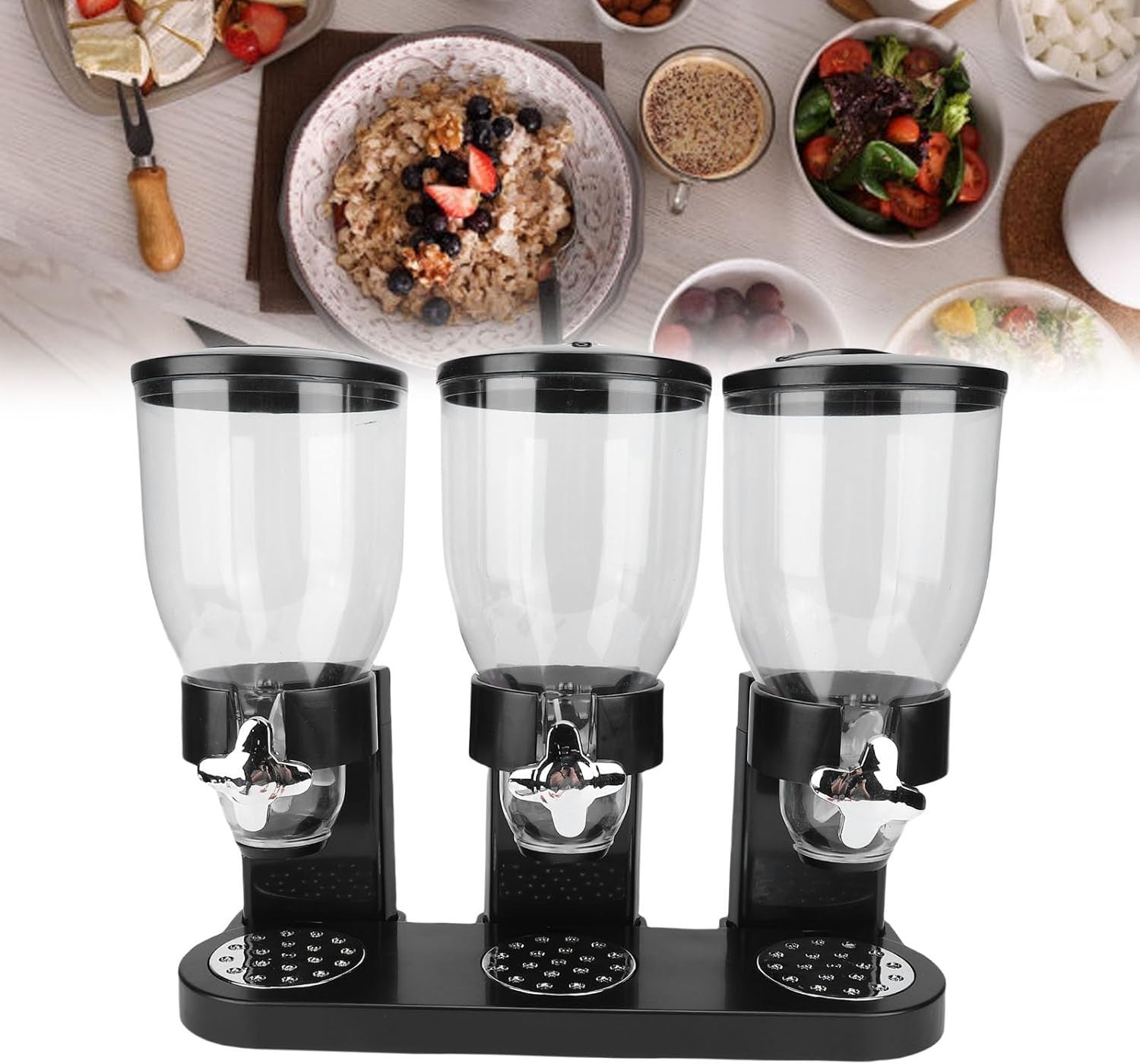 Triple Dry Food Dispenser Cereal Candy Nuts Rice Storage Container