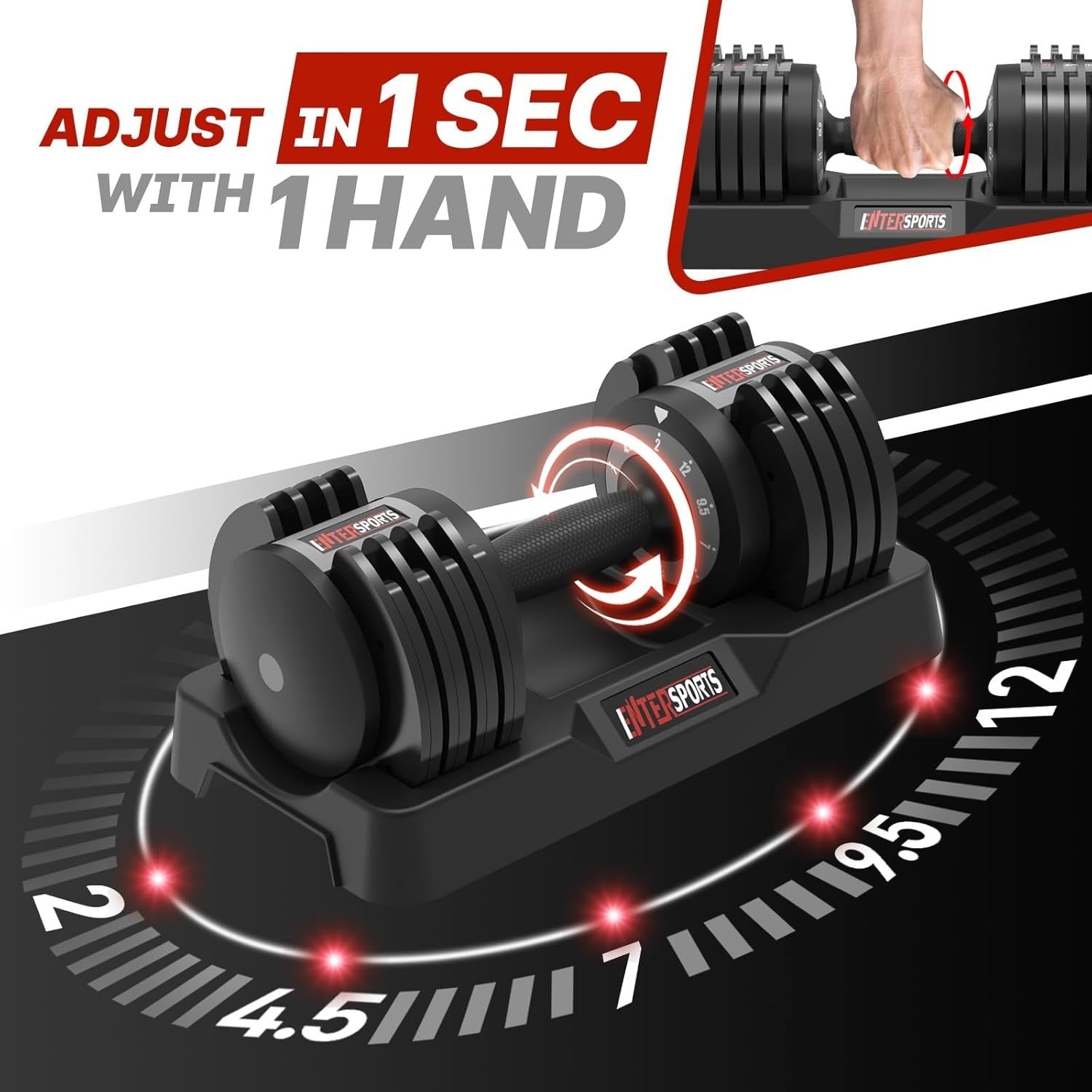 12kg Adjustable Dumbbell Set Pair 5-in-1 Quick Dial Non-Slip Home Gym