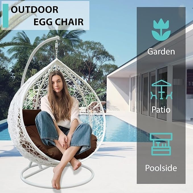 Luxury Egg Swing Chair Outdoor Rattan Hanging Seat w/ Cushion & Steel Frame