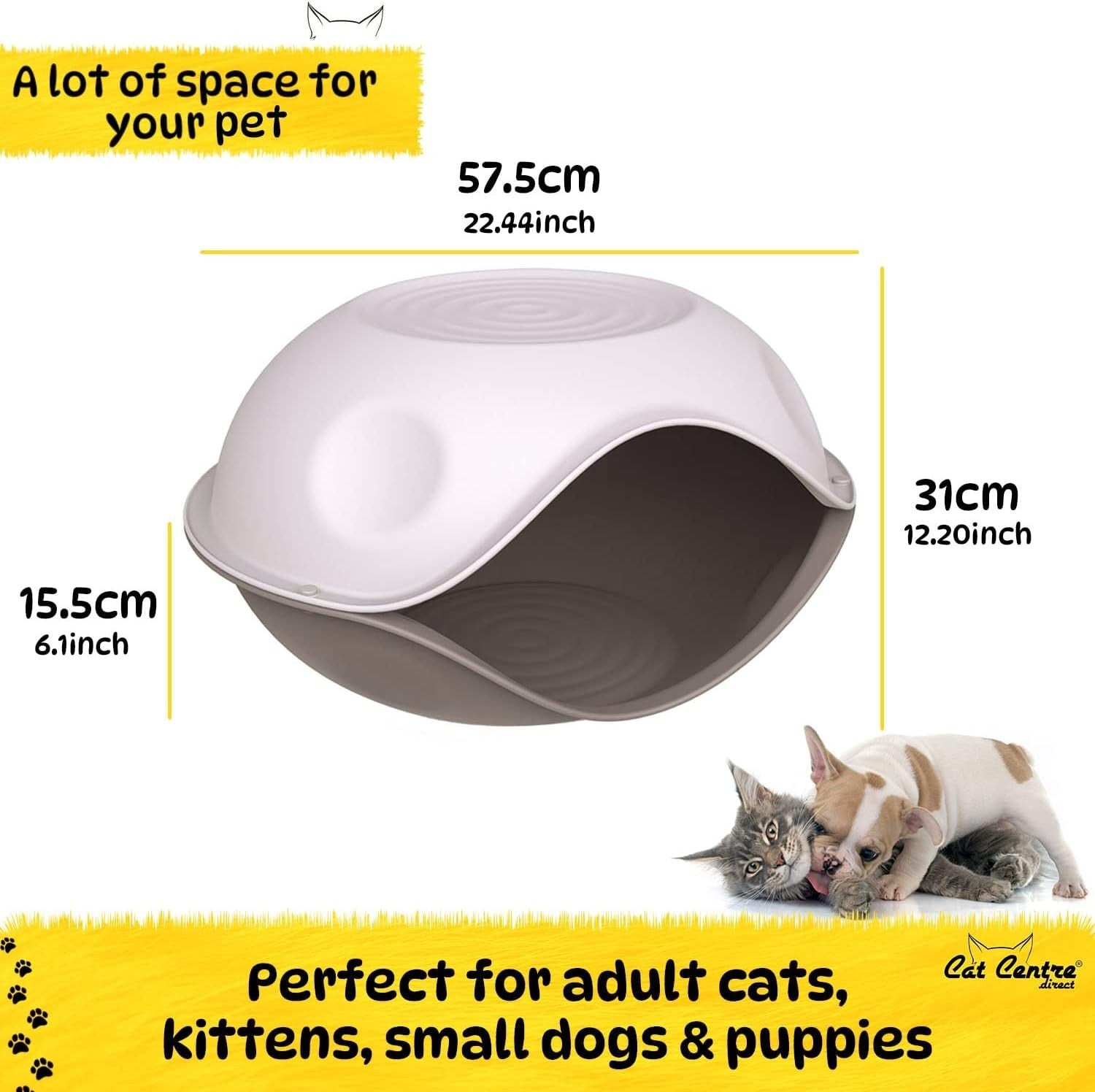 Weatherproof Plastic Pet House & Bed 2-in-1 Covered Kennel 57.5x57.5x31cm