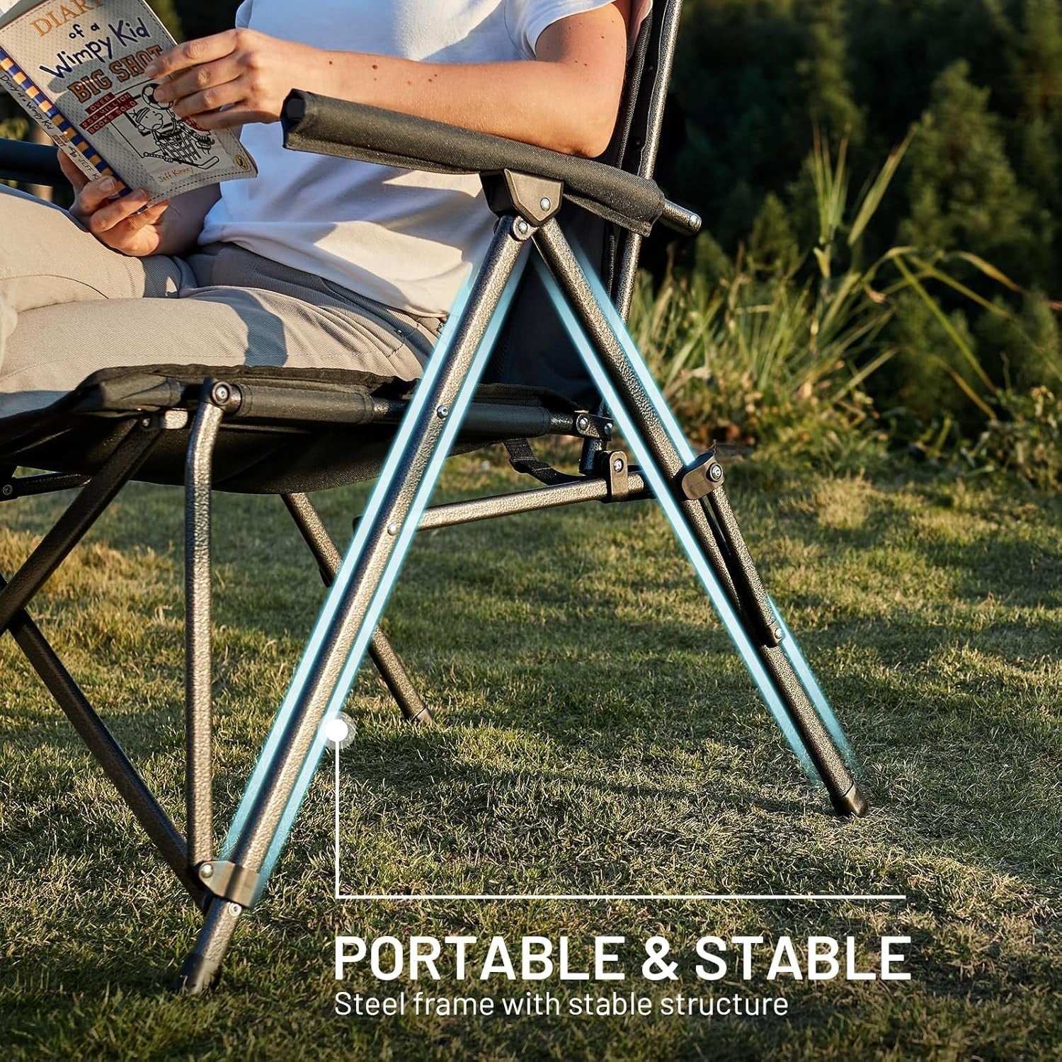 2x Heavy Duty Padded Folding Camping Chairs with Cup Holders 150kg