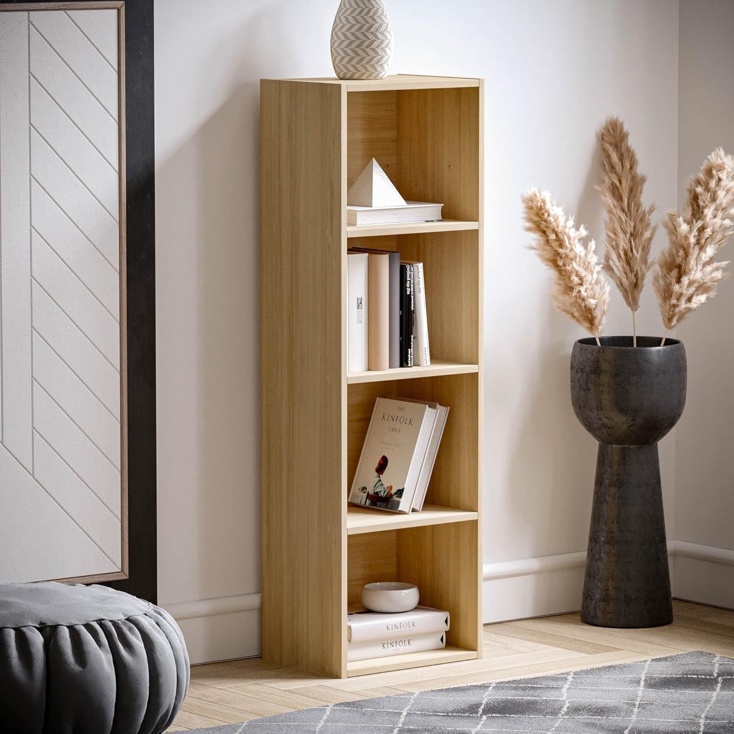 4 Tier Oak Wooden Cube Bookcase Small Storage Shelf for Living Room Office