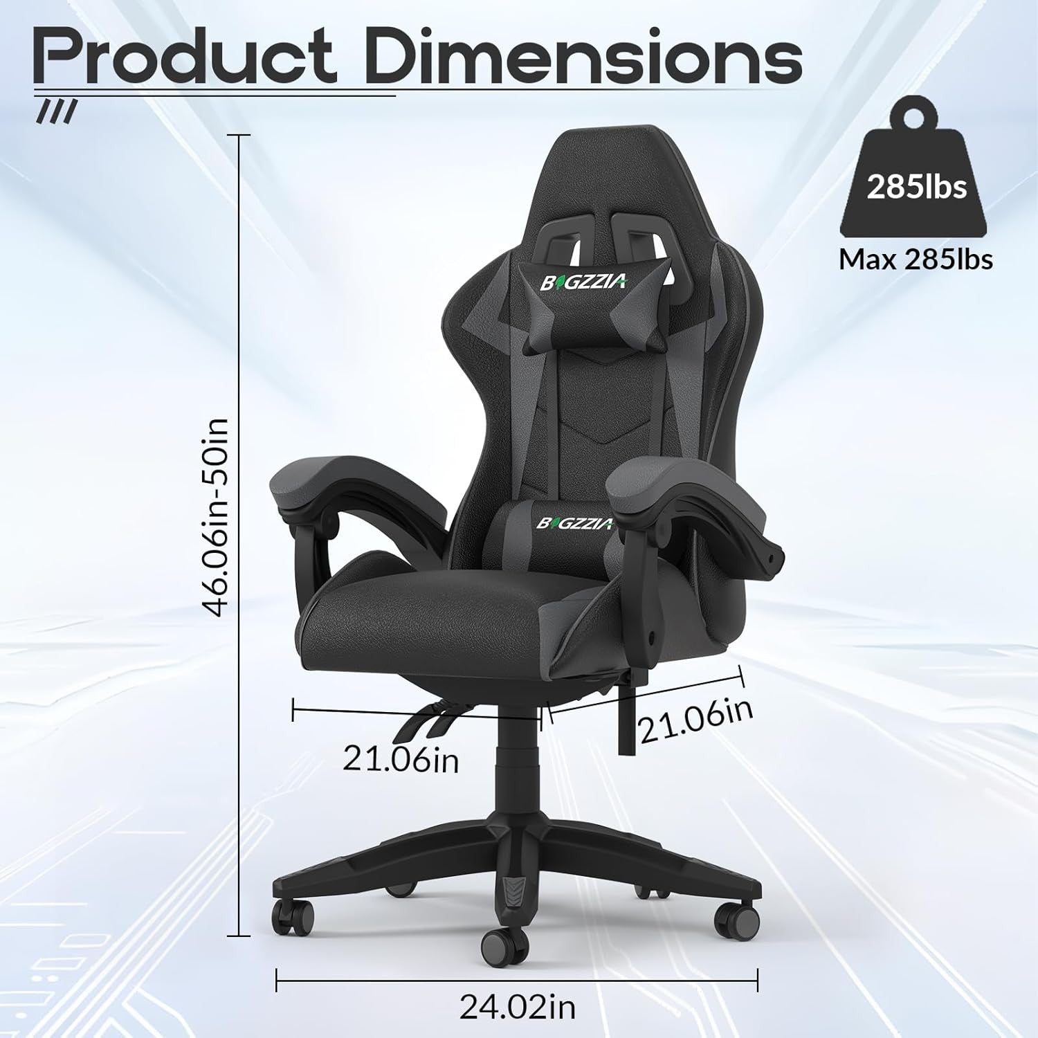 Ergonomic Gaming Chair Grey Reclining Adjustable Office PC Seat