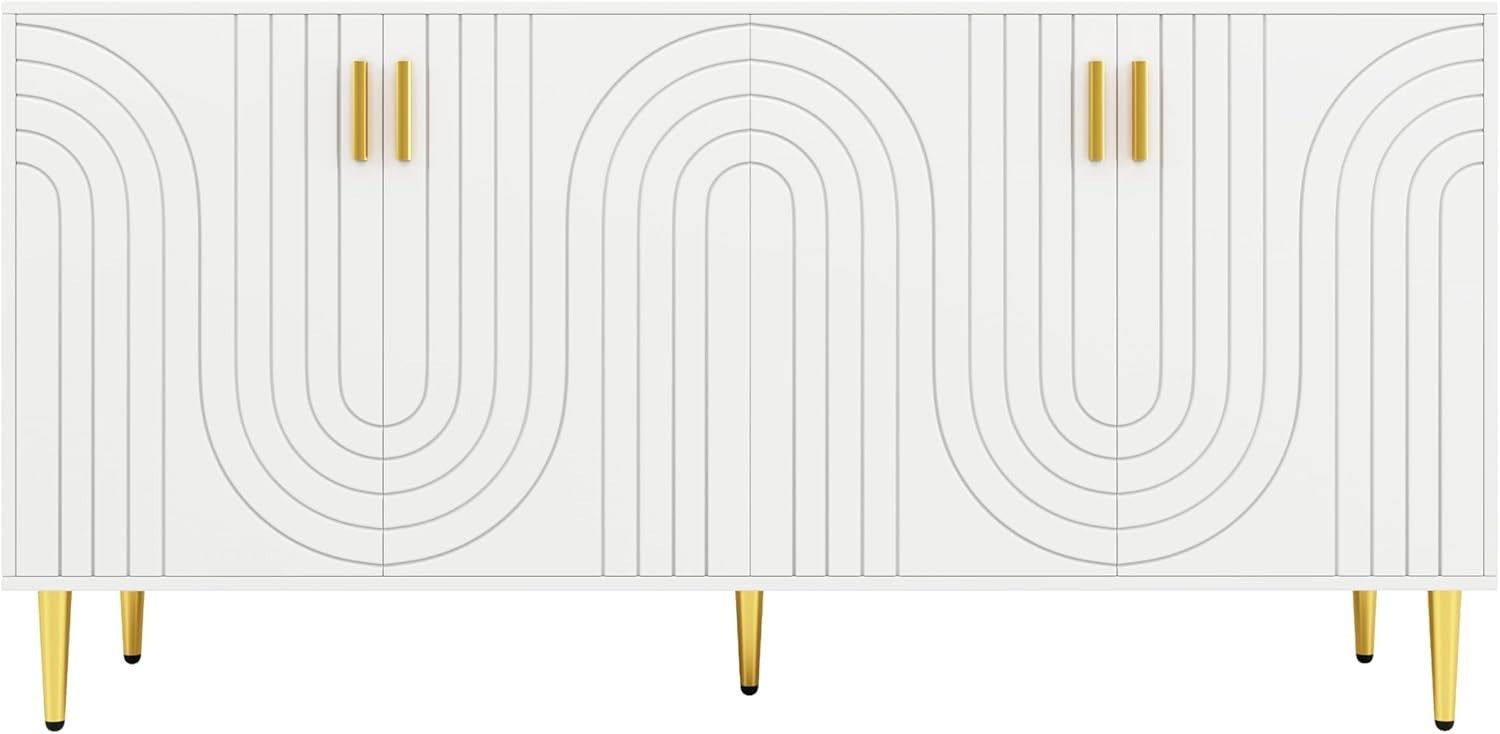Modern White Sideboard Cabinet Gold Handles Storage Unit for Living Room