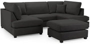 Black Velvet U-Shaped Modular 5 Seater Sofa - Cinema Corner + Footstool