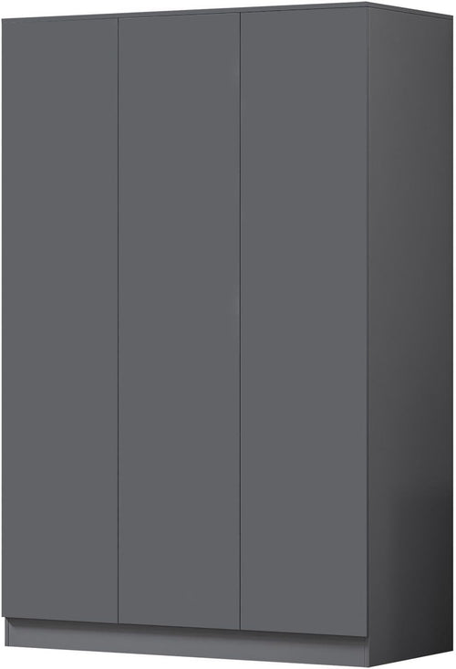 3 Door Dark Grey Wardrobe Matt Finish | Push-to-Open | Spacious Storage