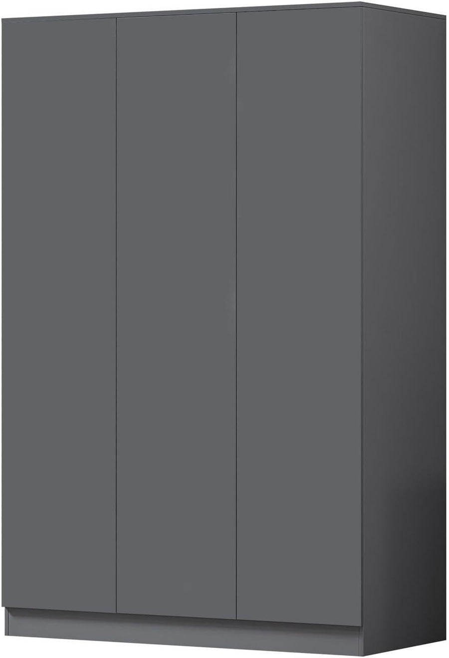 3 Door Dark Grey Wardrobe Matt Finish | Push-to-Open | Spacious Storage