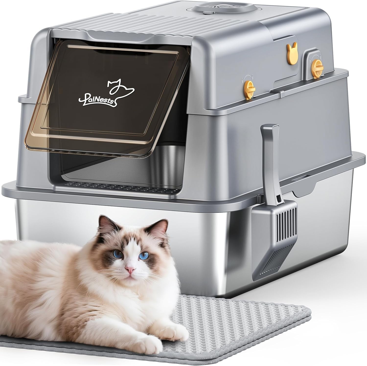 XXL Stainless Steel Cat Litter Box Covered High Sided Leak Proof Tray