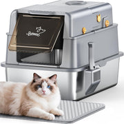 XXL Stainless Steel Cat Litter Box Covered High Sided Leak Proof Tray