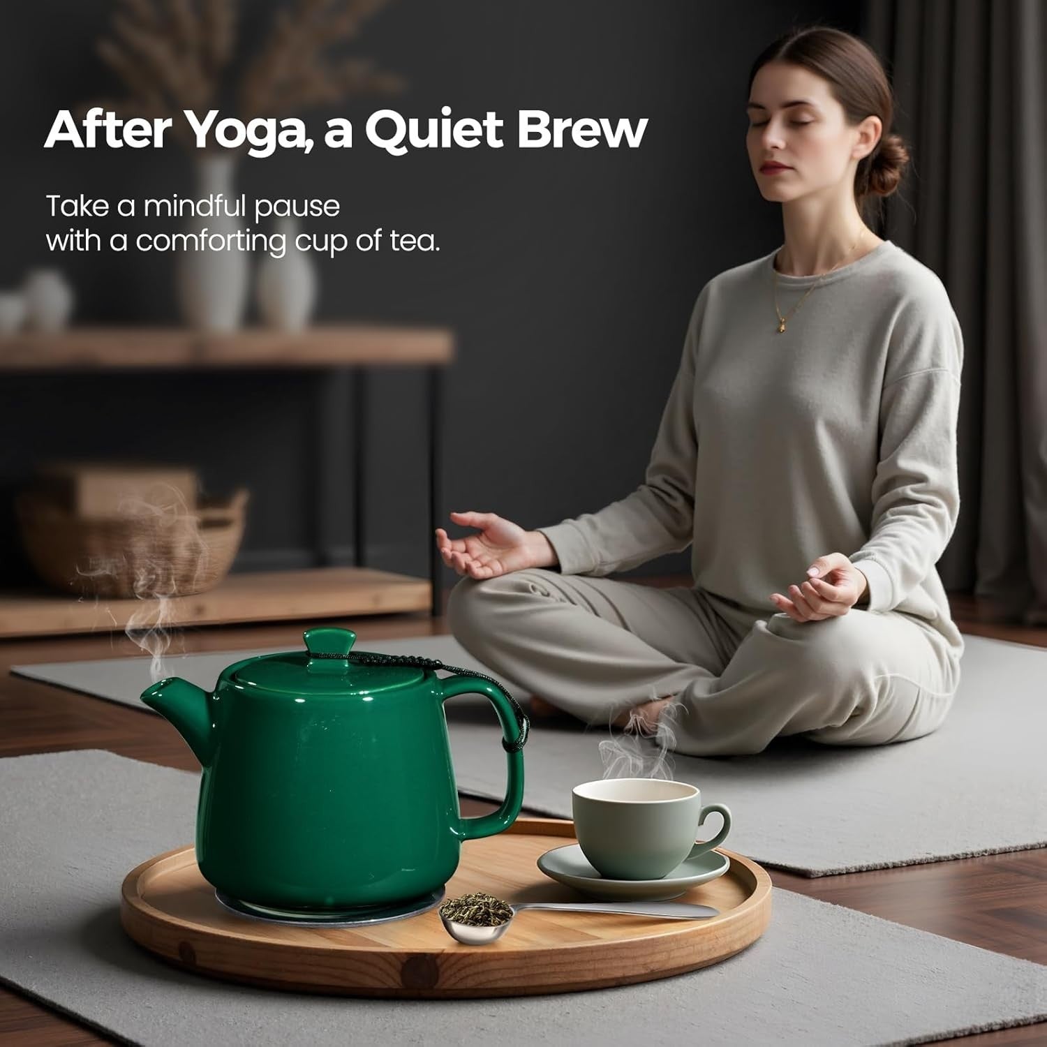 600ml Ceramic Teapot with Infuser Spoon & Coaster Loose Leaf Tea Pot