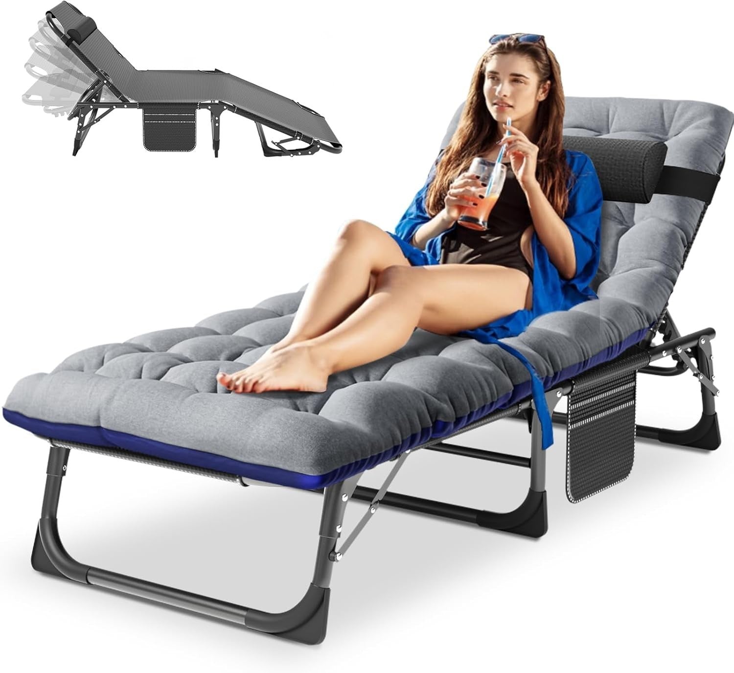 Recliner Sun Lounger Bed Chair 200kg Foldable Garden Camp Guest Seat Grey