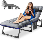 Recliner Sun Lounger Bed Chair 200kg Foldable Garden Camp Guest Seat Grey